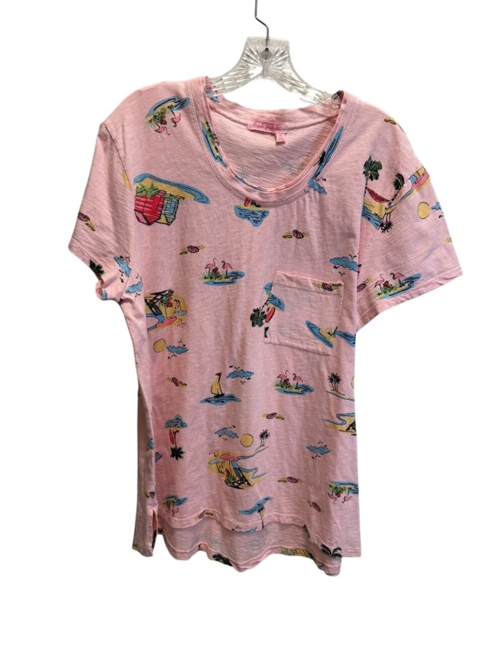 Fresh Produce Pink Tropical Print Womens T-Shirt 1X Short Sleeve 100% Cotton
